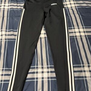 Adidas Black and White Leggings with Classic Three-Stripe Design